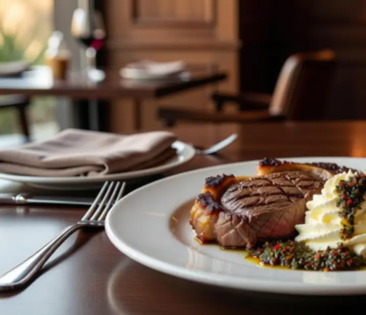 Platos de alta gastronomía servidos en una mesa elegante con iluminación cálida