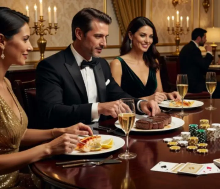 Menú gourmet maridado junto a una mesa de póker en Asadoynaipes