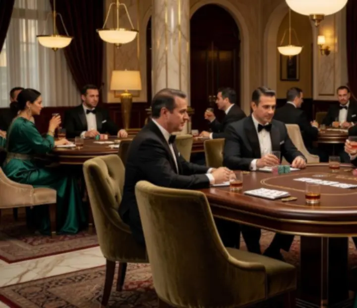 Poker Lounge exclusivo con mesas profesionales y luz cálida en Asadoynaipes